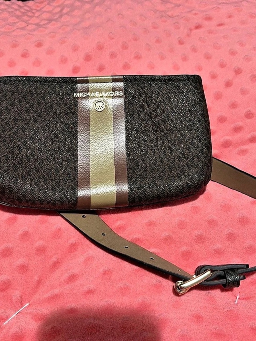 Michael Kors Signature Logo Center Stripe Belt Bag Brown & Beige